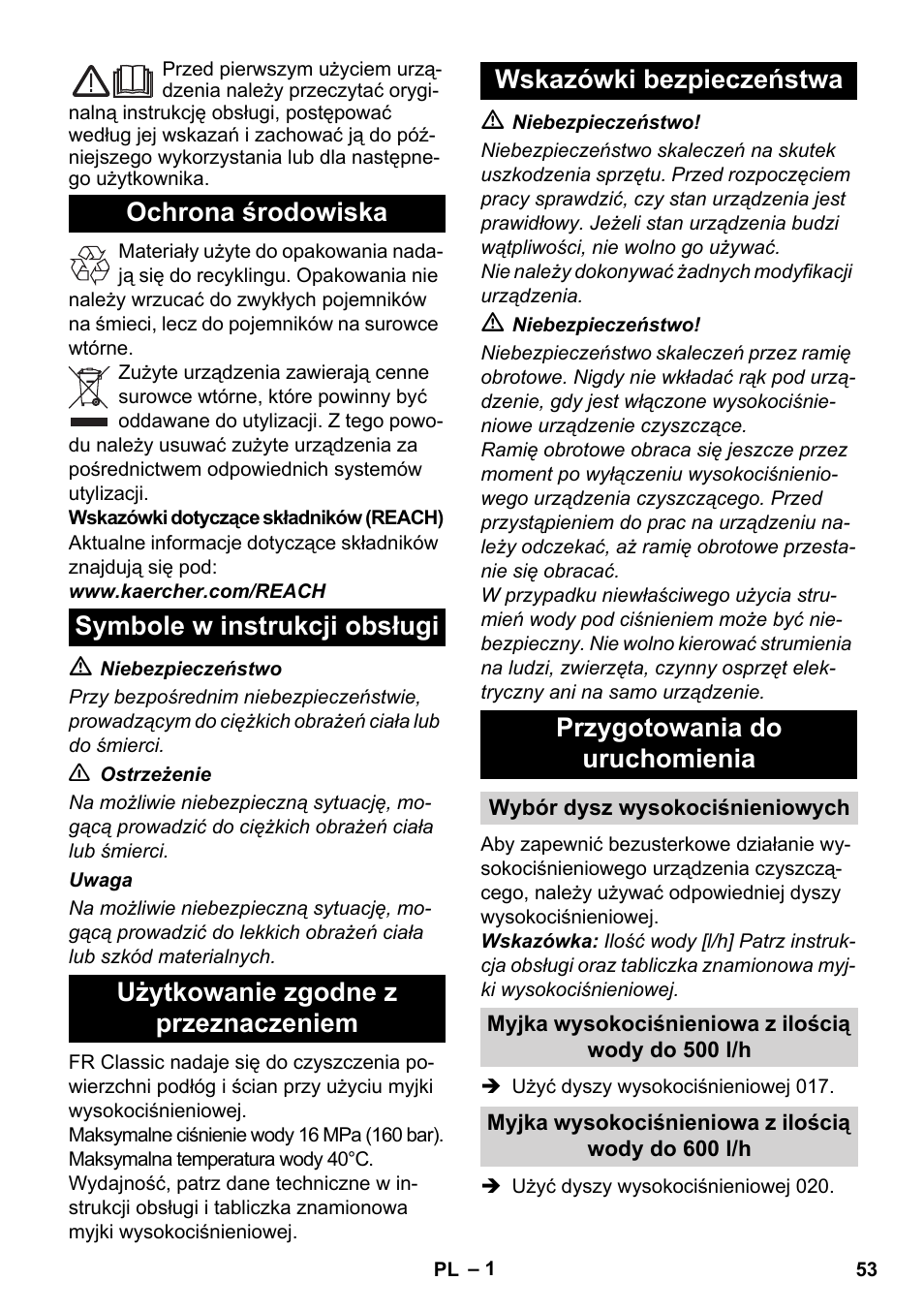 Polski | Karcher Nettoyeur haute pression HD 5-15 C+ avec FR Classic User Manual | Page 53 / 84