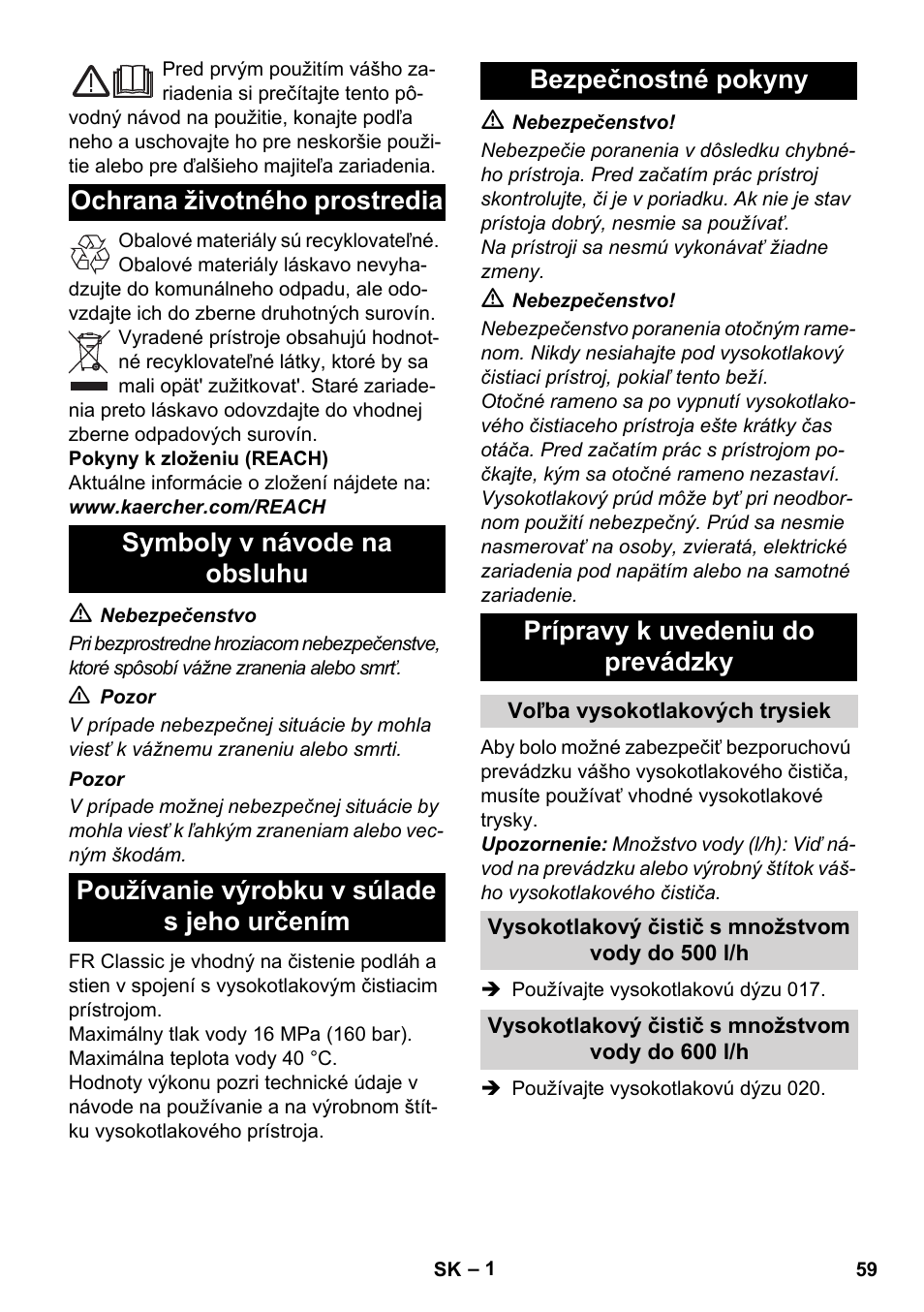 Slovenčina | Karcher Nettoyeur haute pression HD 5-15 C+ avec FR Classic User Manual | Page 59 / 84