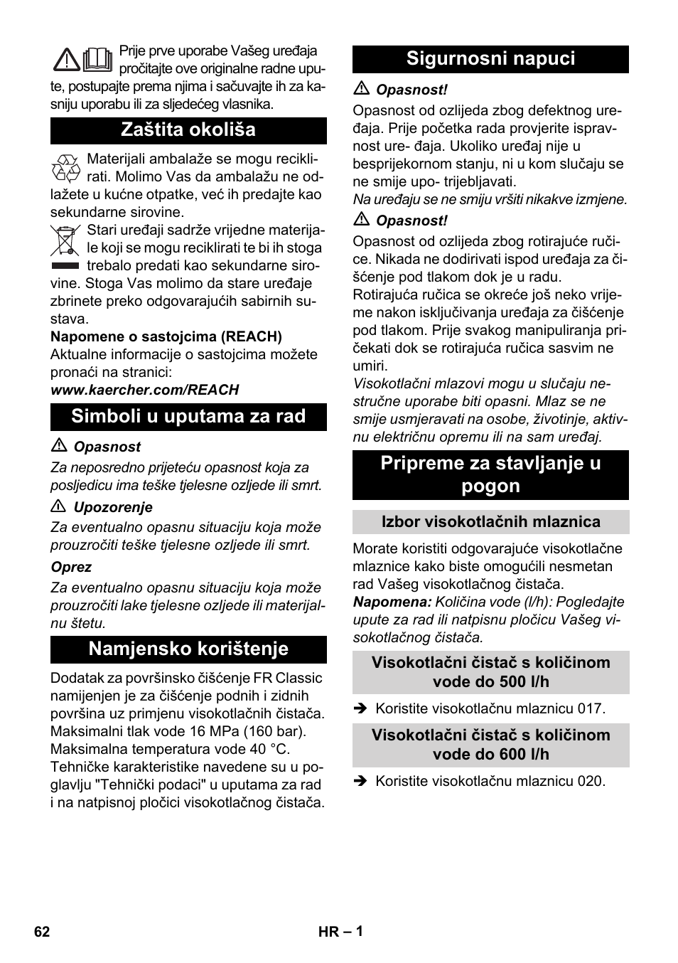 Hrvatski | Karcher Nettoyeur haute pression HD 5-15 C+ avec FR Classic User Manual | Page 62 / 84