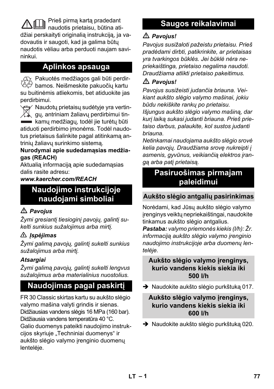 Lietuviškai | Karcher Nettoyeur haute pression HD 5-15 C+ avec FR Classic User Manual | Page 77 / 84