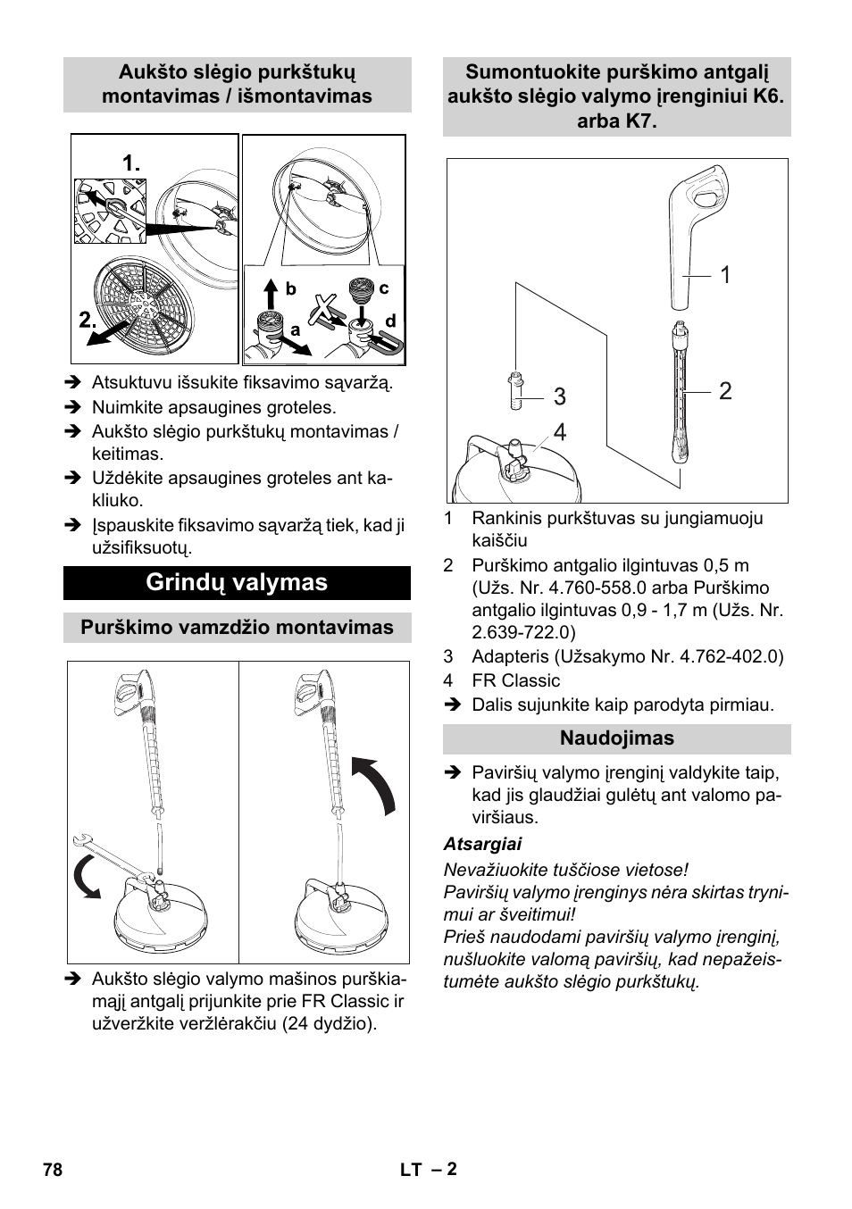 Grindų valymas | Karcher Nettoyeur haute pression HD 5-15 C+ avec FR Classic User Manual | Page 78 / 84