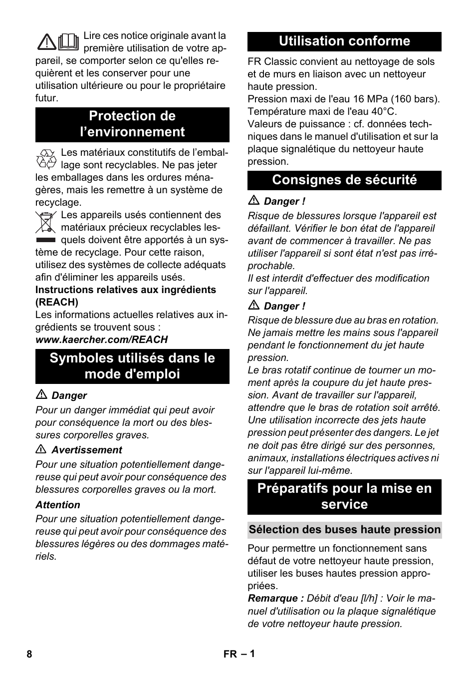 Français | Karcher Nettoyeur haute pression HD 5-15 C+ avec FR Classic User Manual | Page 8 / 84