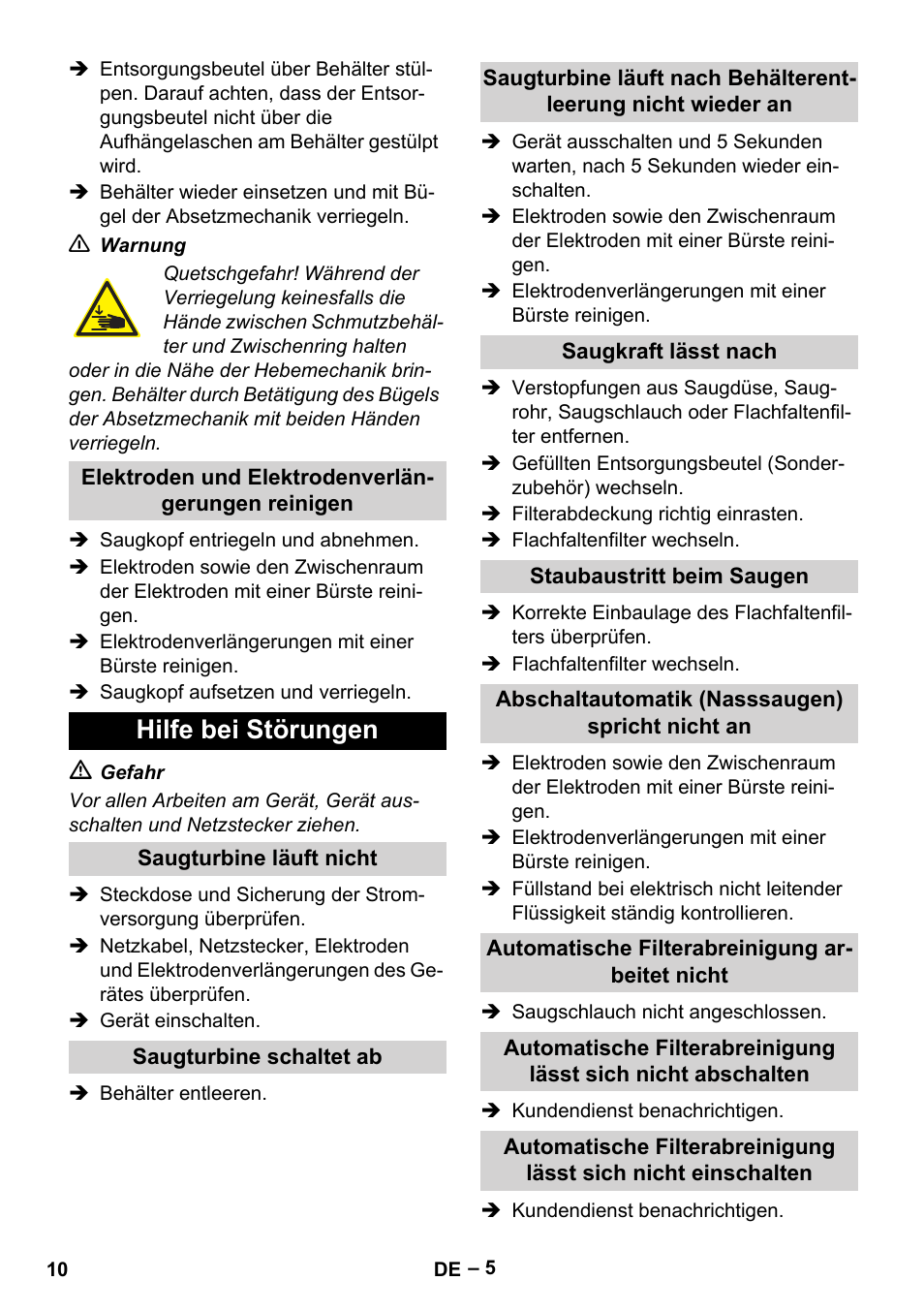 Hilfe bei störungen | Karcher Aspirateur eau et poussières NT 55-2 Tact Me I User Manual | Page 10 / 204