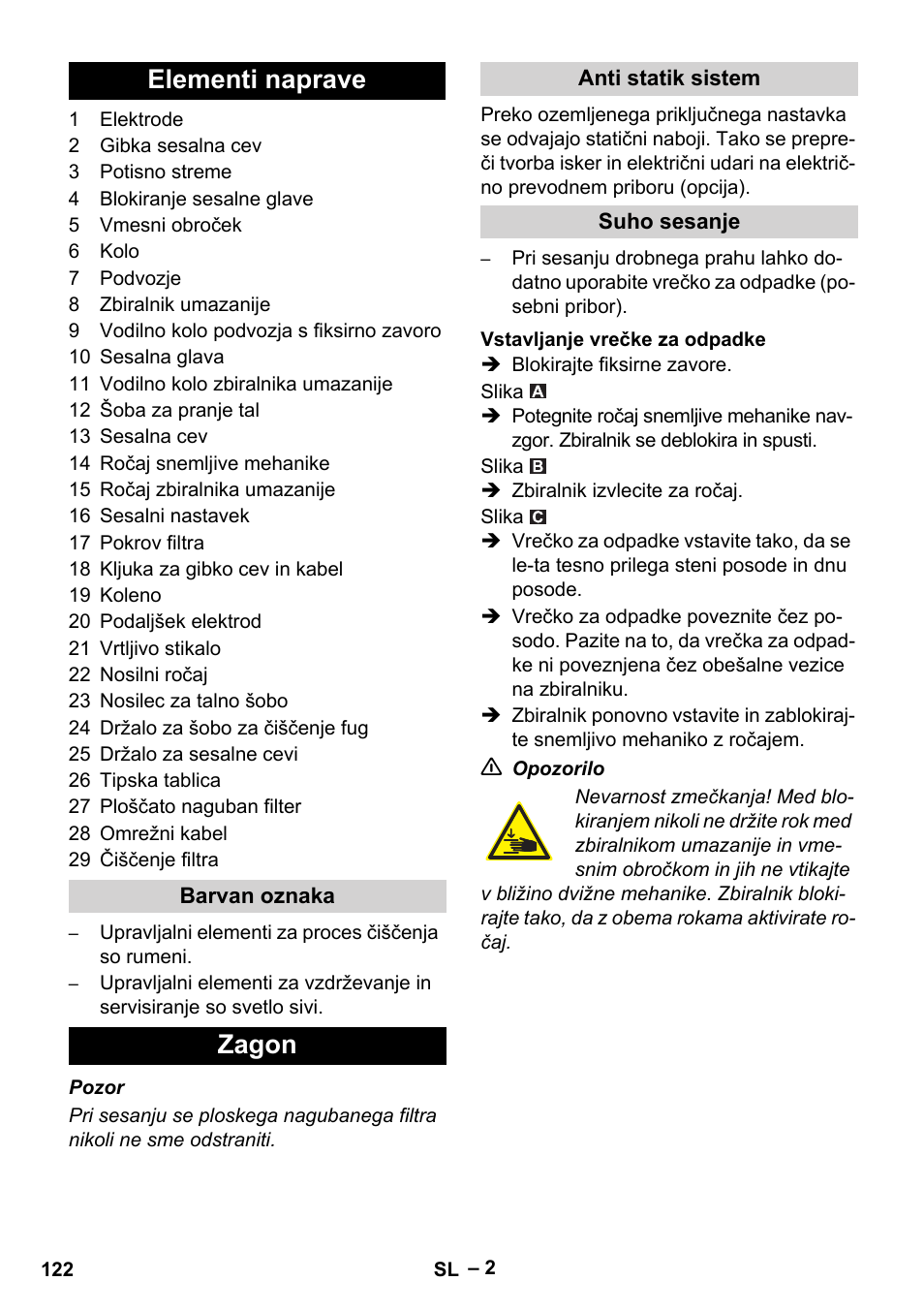 Elementi naprave, Zagon | Karcher Aspirateur eau et poussières NT 55-2 Tact Me I User Manual | Page 122 / 204