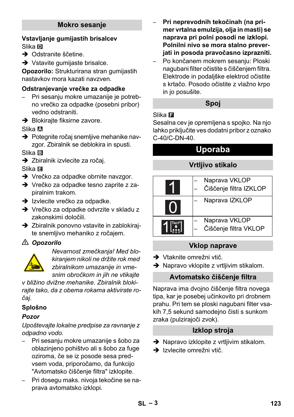 Uporaba | Karcher Aspirateur eau et poussières NT 55-2 Tact Me I User Manual | Page 123 / 204