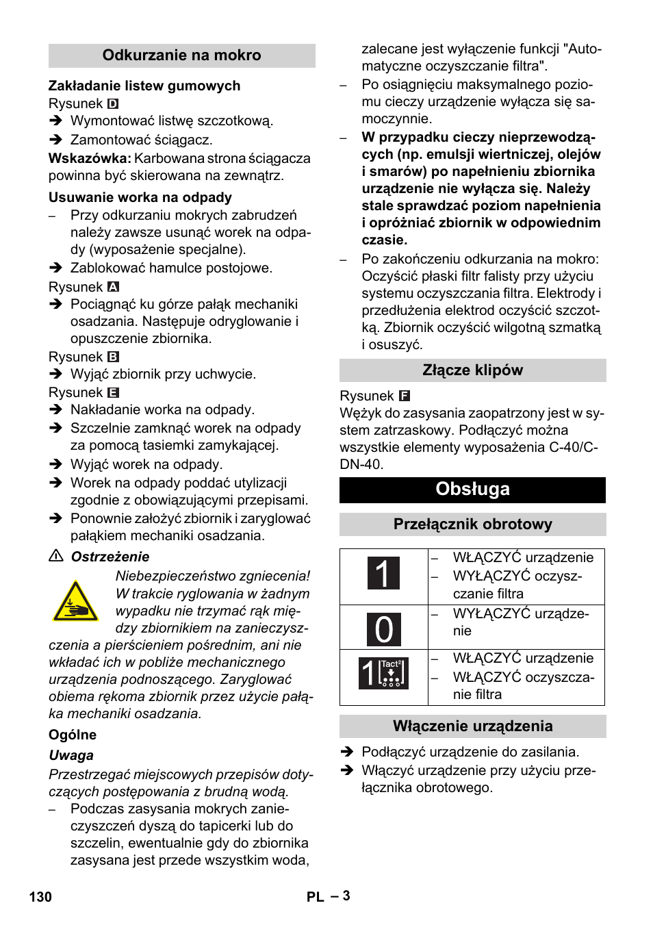 Obsługa | Karcher Aspirateur eau et poussières NT 55-2 Tact Me I User Manual | Page 130 / 204