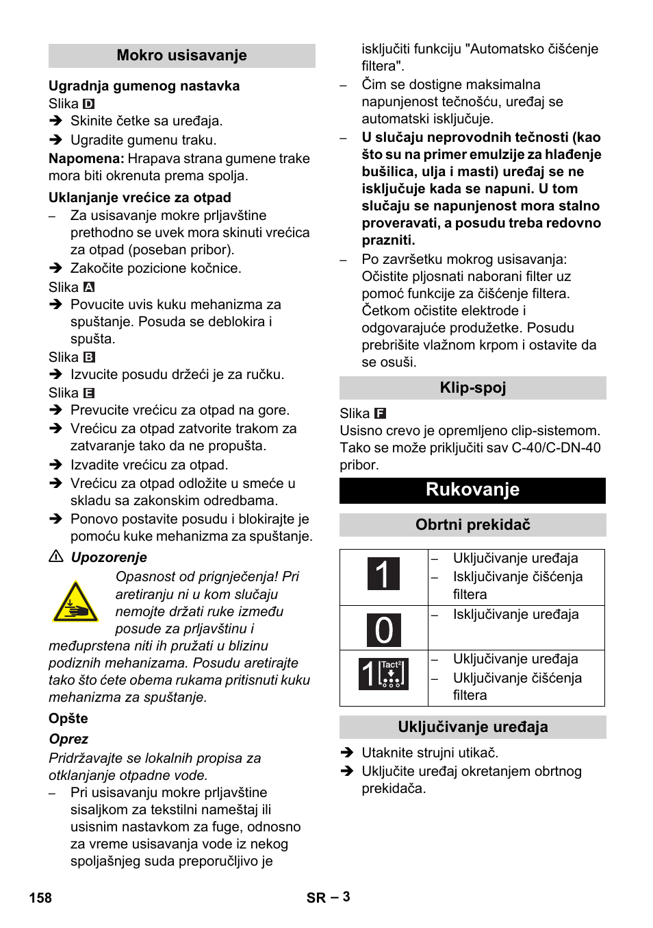 Rukovanje | Karcher Aspirateur eau et poussières NT 55-2 Tact Me I User Manual | Page 158 / 204