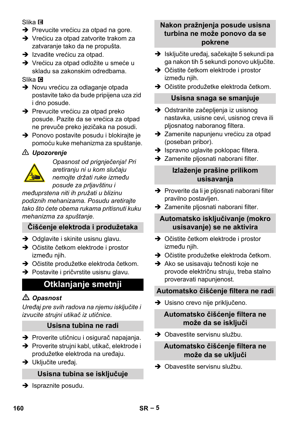 Otklanjanje smetnji | Karcher Aspirateur eau et poussières NT 55-2 Tact Me I User Manual | Page 160 / 204