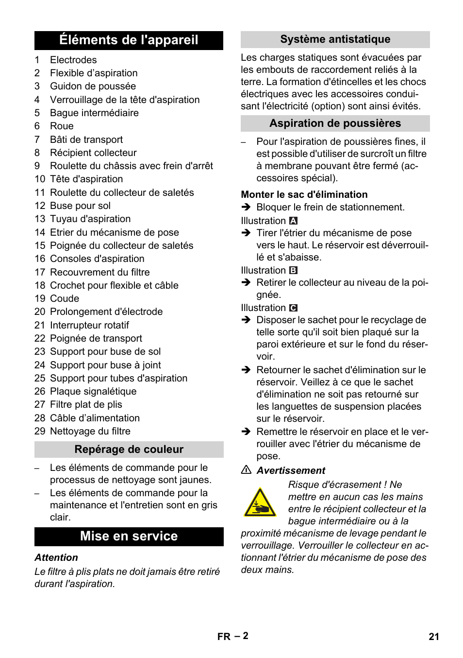 Éléments de l'appareil, Mise en service | Karcher Aspirateur eau et poussières NT 55-2 Tact Me I User Manual | Page 21 / 204