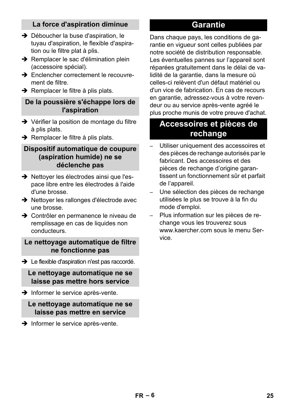 Garantie accessoires et pièces de rechange | Karcher Aspirateur eau et poussières NT 55-2 Tact Me I User Manual | Page 25 / 204