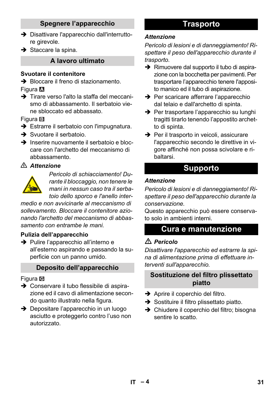 Trasporto supporto cura e manutenzione | Karcher Aspirateur eau et poussières NT 55-2 Tact Me I User Manual | Page 31 / 204