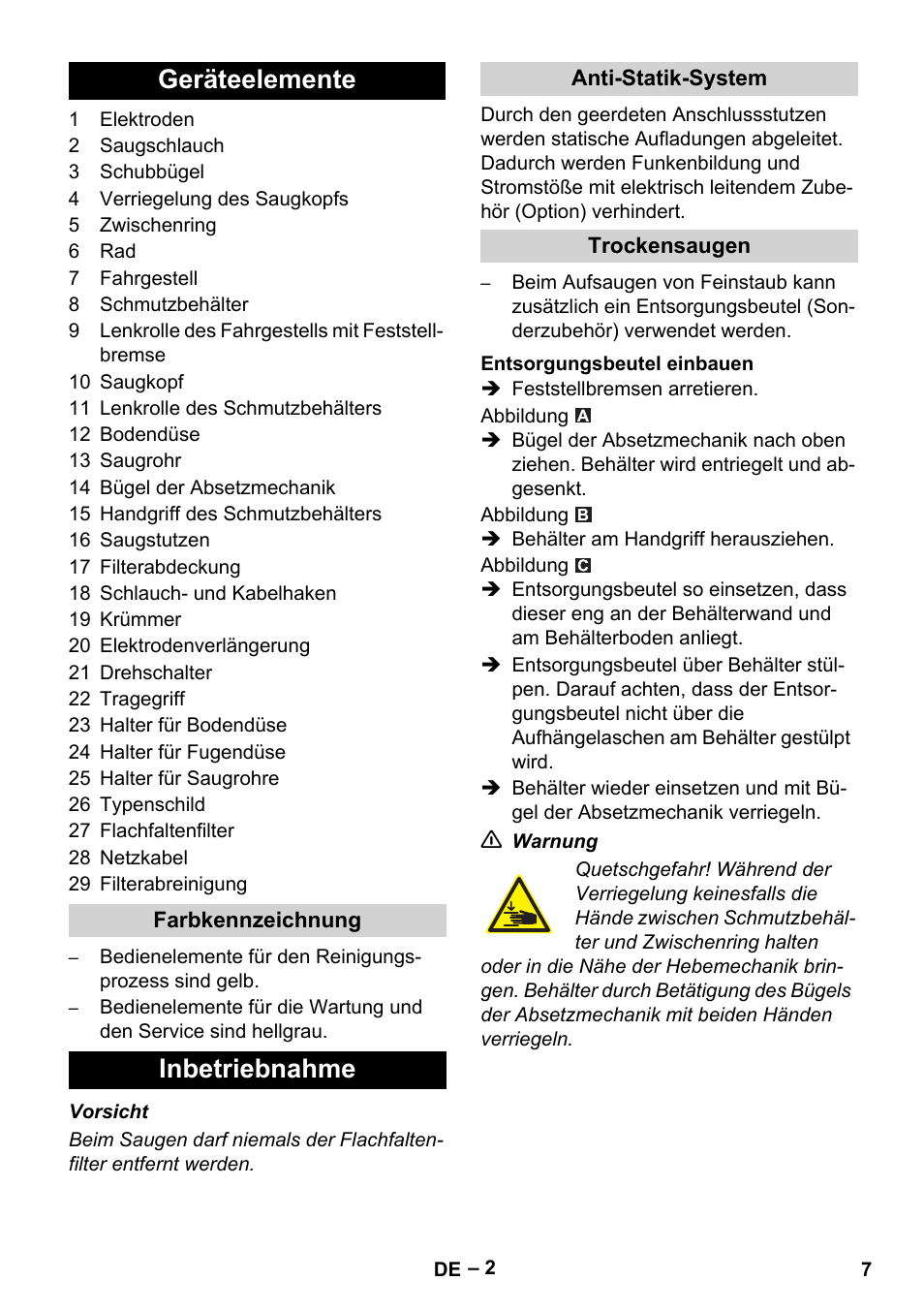 Geräteelemente, Inbetriebnahme | Karcher Aspirateur eau et poussières NT 55-2 Tact Me I User Manual | Page 7 / 204