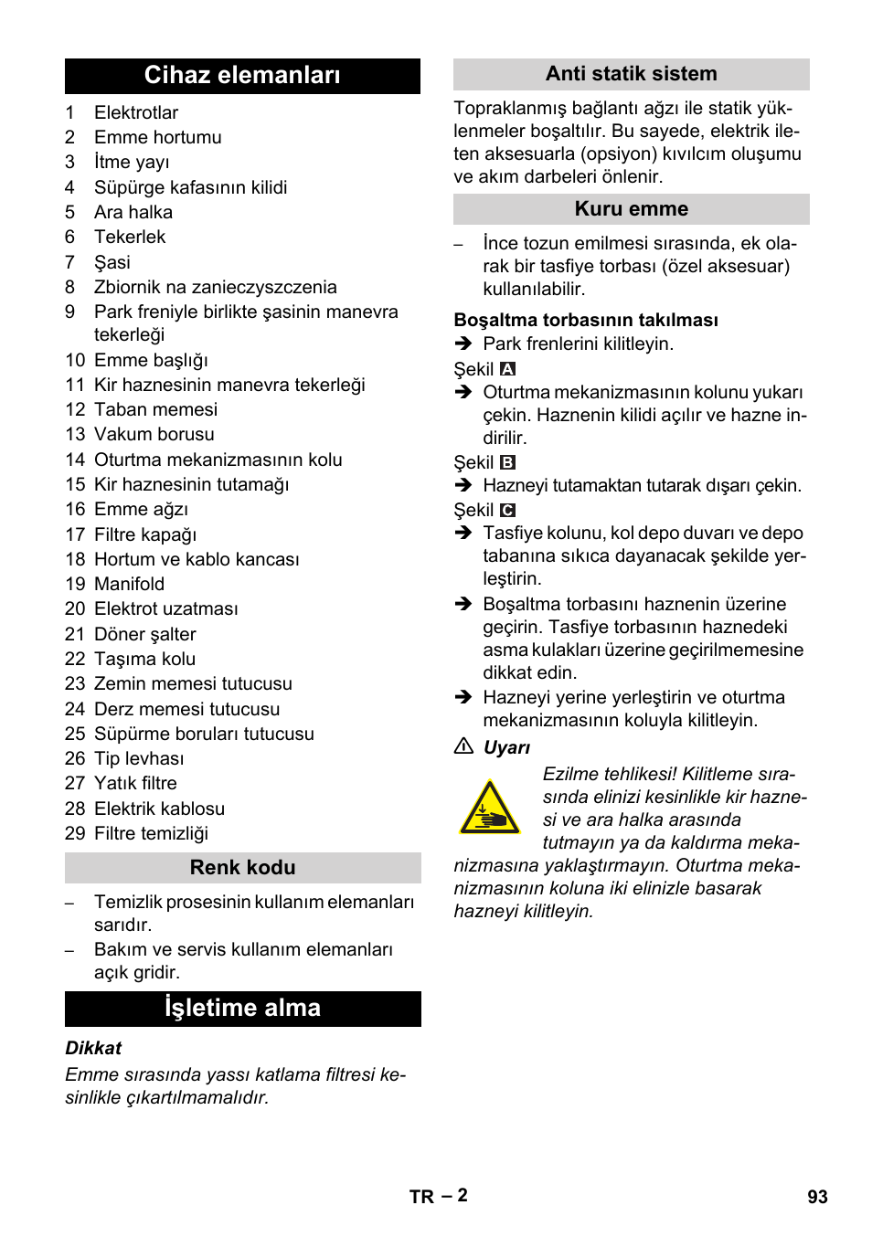 Cihaz elemanları, Işletime alma | Karcher Aspirateur eau et poussières NT 55-2 Tact Me I User Manual | Page 93 / 204