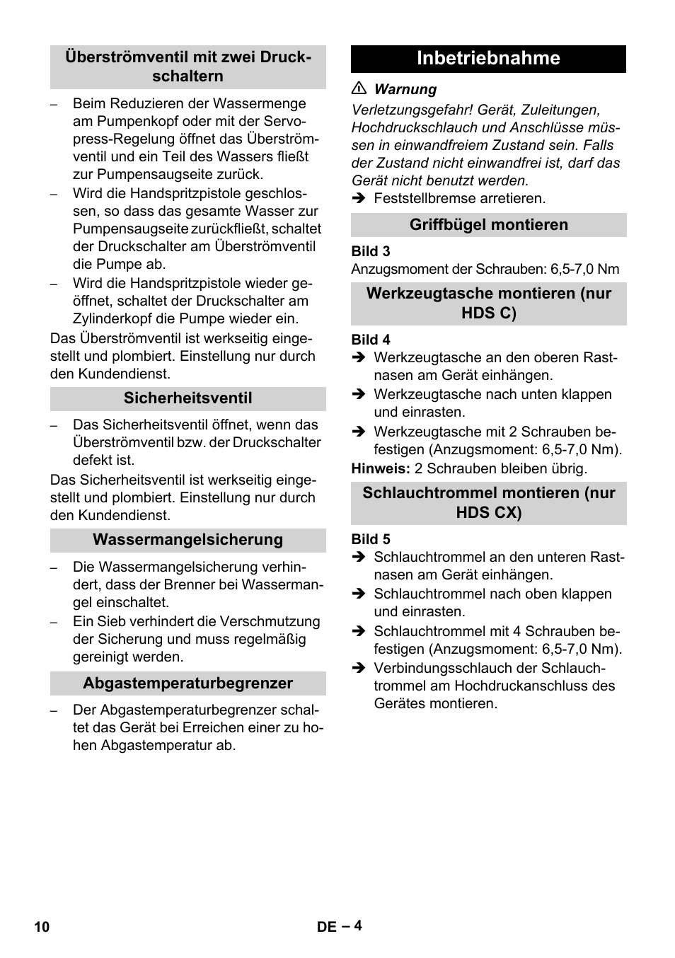 Inbetriebnahme | Karcher Nettoyeur haute pression HDS 8-18-4 C Classic User Manual | Page 10 / 460