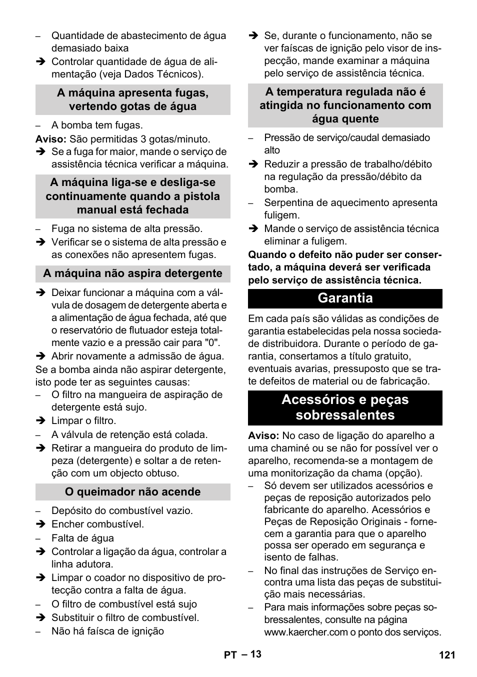 Garantia acessórios e peças sobressalentes | Karcher Nettoyeur haute pression HDS 8-18-4 C Classic User Manual | Page 121 / 460