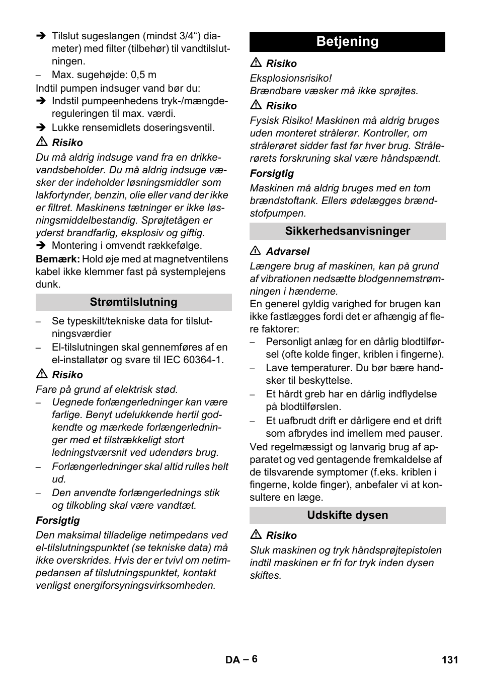 Betjening | Karcher Nettoyeur haute pression HDS 8-18-4 C Classic User Manual | Page 131 / 460