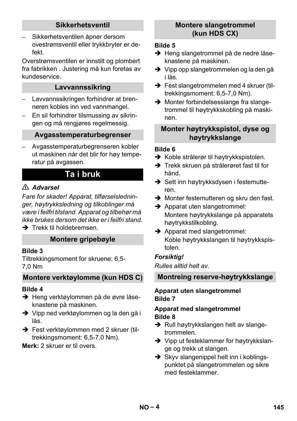 Ta i bruk | Karcher Nettoyeur haute pression HDS 8-18-4 C Classic User Manual | Page 145 / 460