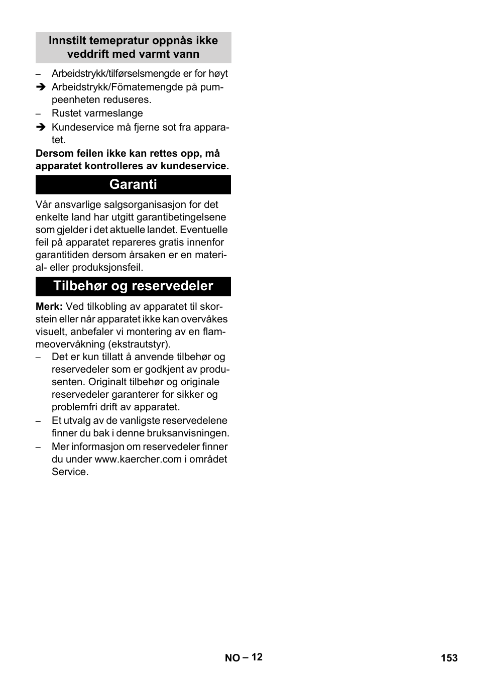 Garanti tilbehør og reservedeler | Karcher Nettoyeur haute pression HDS 8-18-4 C Classic User Manual | Page 153 / 460