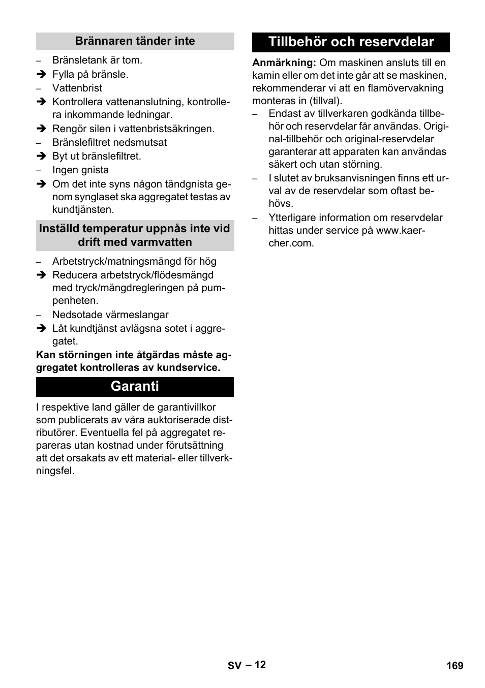 Garanti tillbehör och reservdelar | Karcher Nettoyeur haute pression HDS 8-18-4 C Classic User Manual | Page 169 / 460