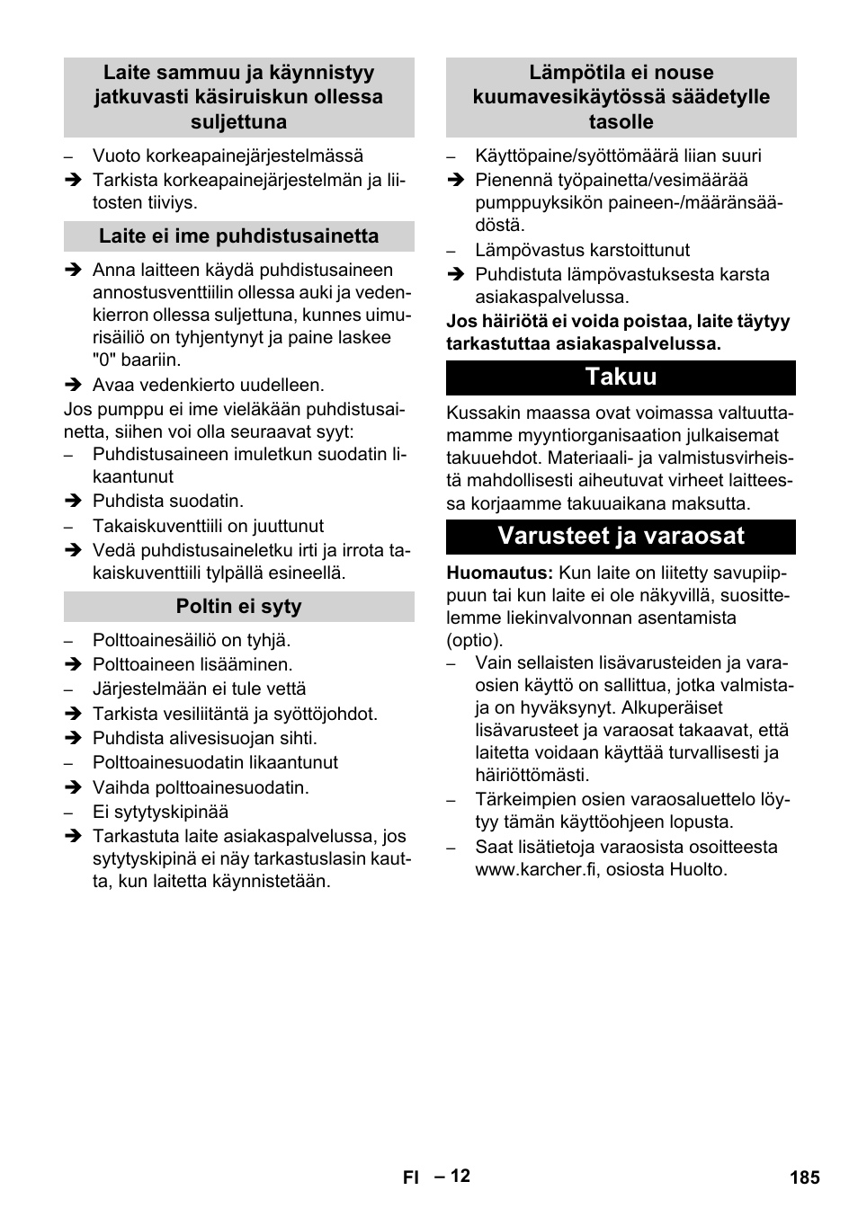 Takuu varusteet ja varaosat | Karcher Nettoyeur haute pression HDS 8-18-4 C Classic User Manual | Page 185 / 460