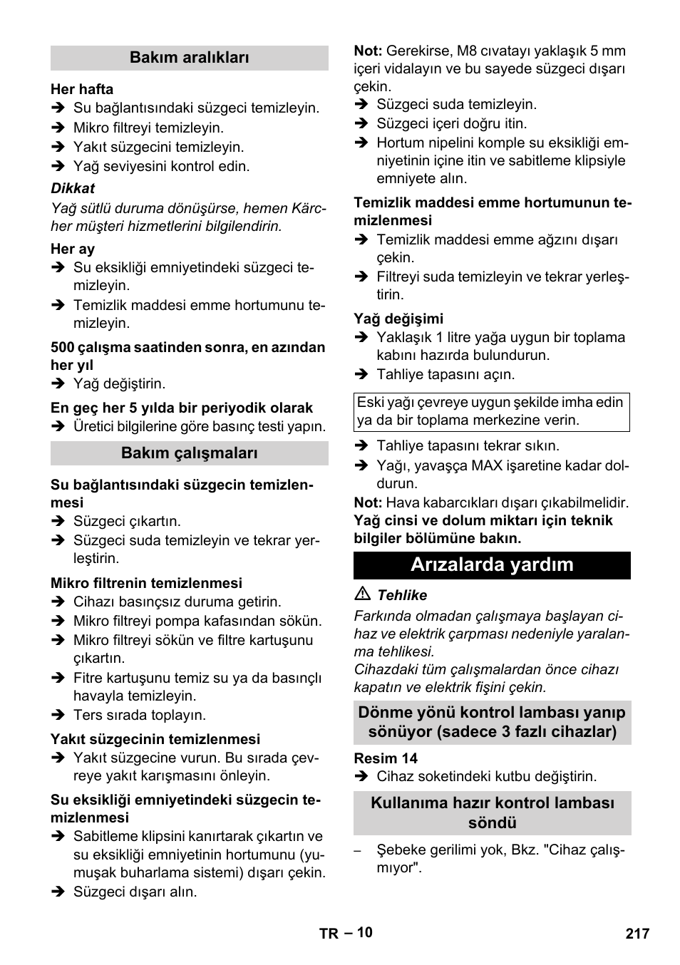 Arızalarda yardım | Karcher Nettoyeur haute pression HDS 8-18-4 C Classic User Manual | Page 217 / 460