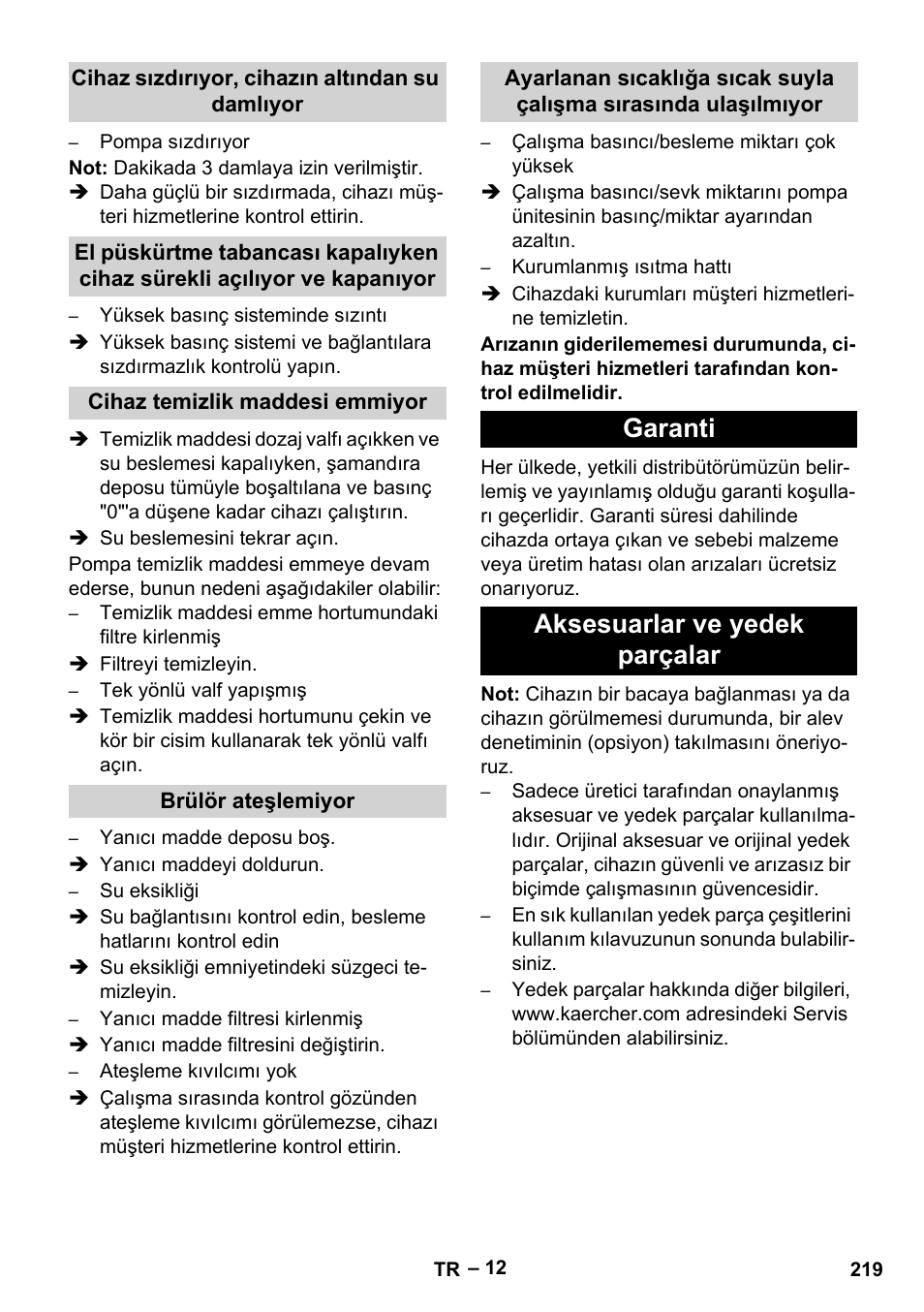 Garanti aksesuarlar ve yedek parçalar | Karcher Nettoyeur haute pression HDS 8-18-4 C Classic User Manual | Page 219 / 460