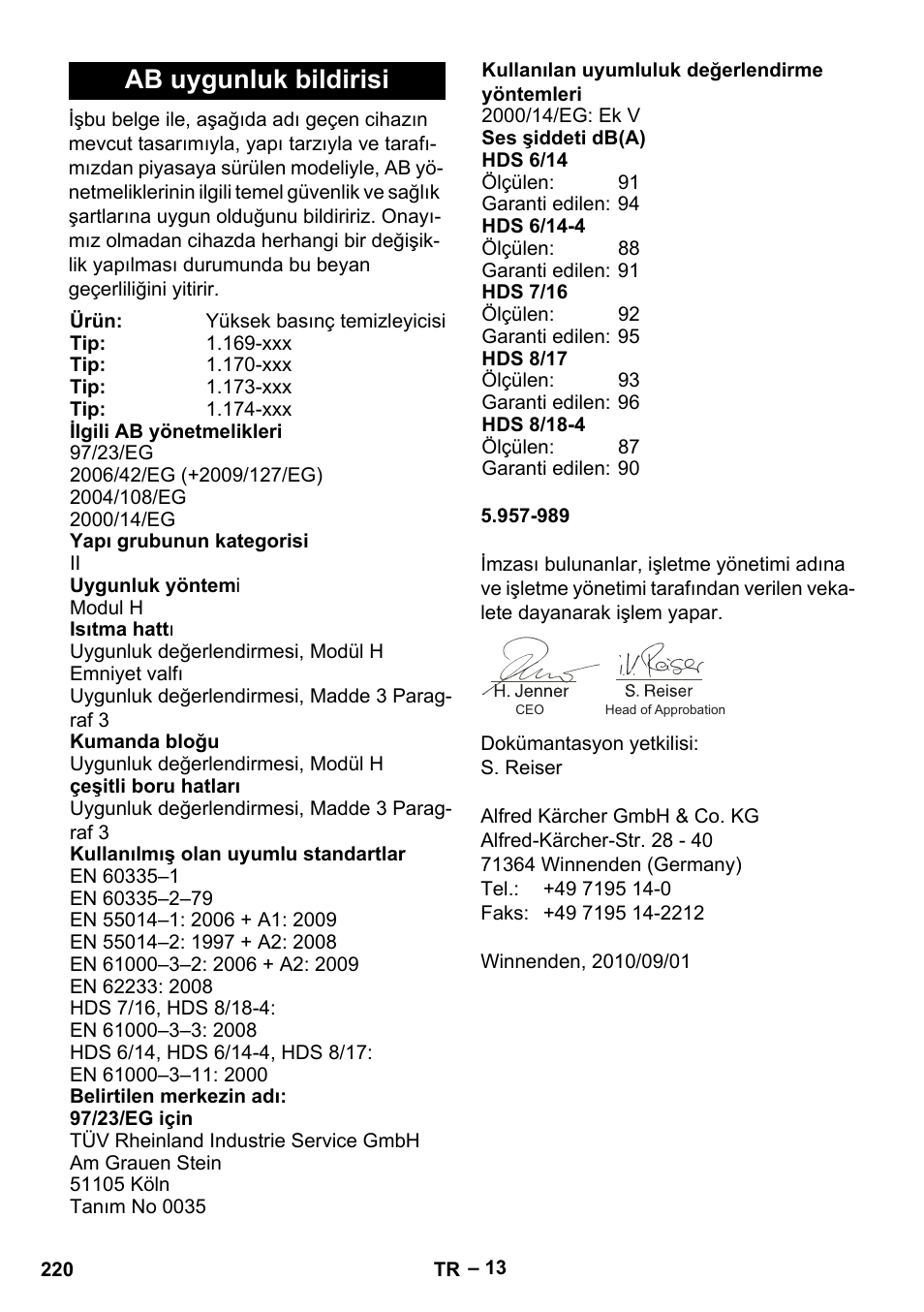 Ab uygunluk bildirisi | Karcher Nettoyeur haute pression HDS 8-18-4 C Classic User Manual | Page 220 / 460