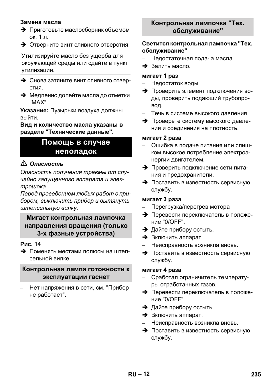 Помощь в случае неполадок | Karcher Nettoyeur haute pression HDS 8-18-4 C Classic User Manual | Page 235 / 460