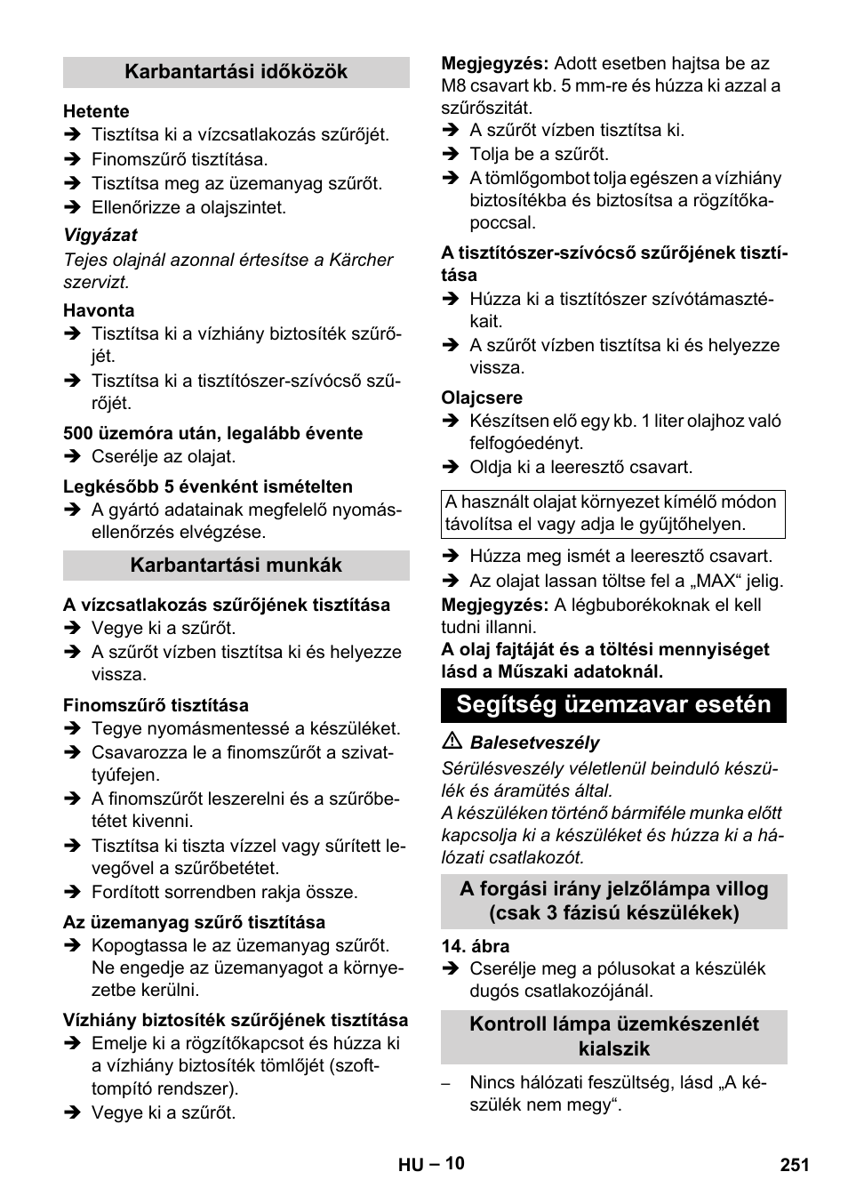 Segítség üzemzavar esetén | Karcher Nettoyeur haute pression HDS 8-18-4 C Classic User Manual | Page 251 / 460
