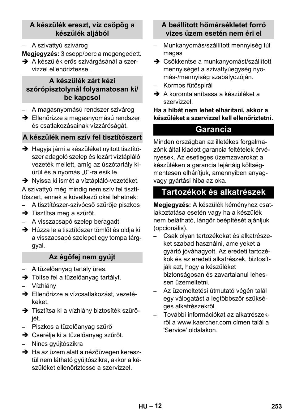 Garancia tartozékok és alkatrészek | Karcher Nettoyeur haute pression HDS 8-18-4 C Classic User Manual | Page 253 / 460