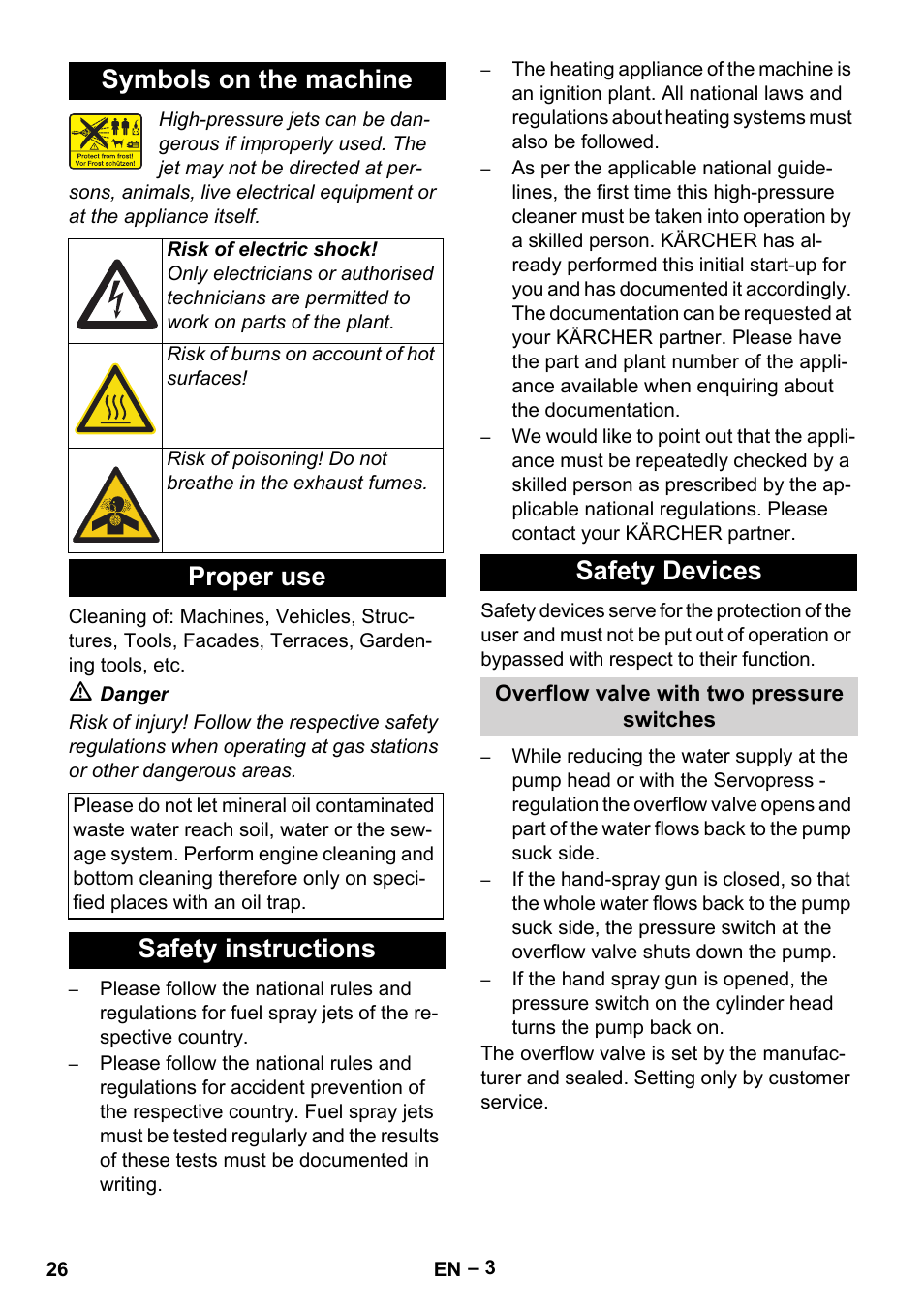 Symbols on the machine, Proper use, Safety instructions safety devices | Karcher Nettoyeur haute pression HDS 8-18-4 C Classic User Manual | Page 26 / 460