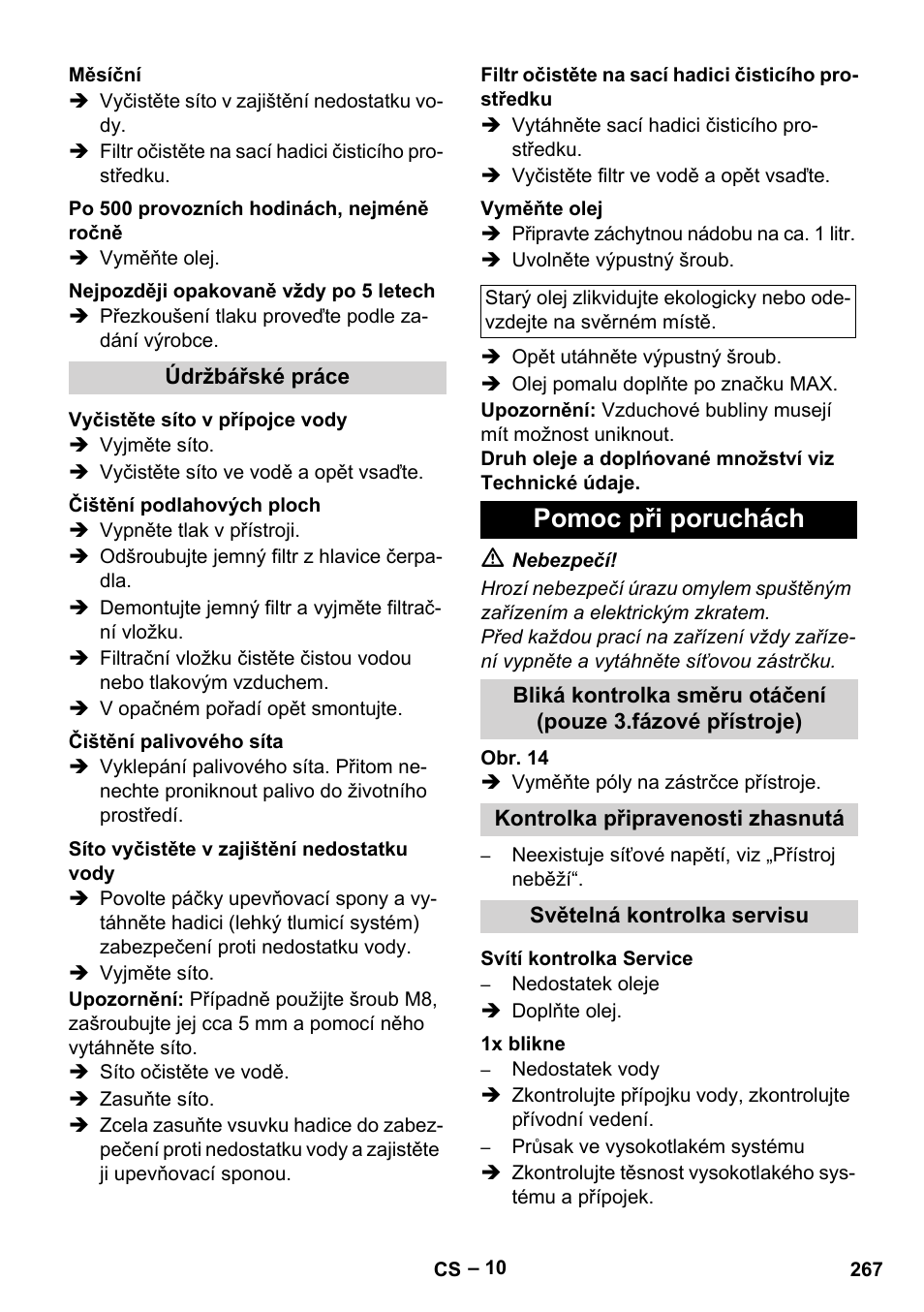 Pomoc při poruchách | Karcher Nettoyeur haute pression HDS 8-18-4 C Classic User Manual | Page 267 / 460