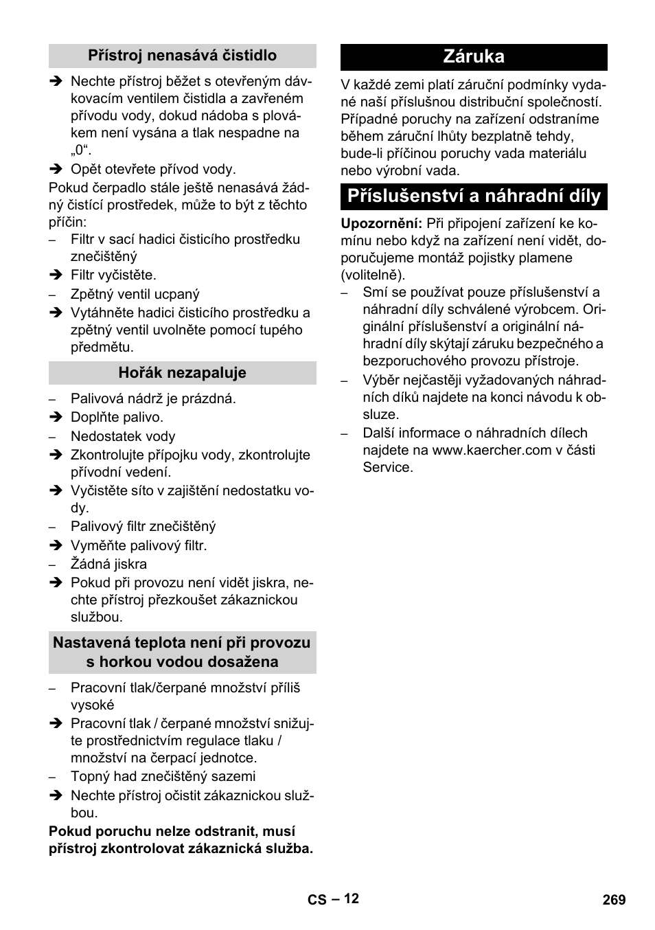 Záruka příslušenství a náhradní díly | Karcher Nettoyeur haute pression HDS 8-18-4 C Classic User Manual | Page 269 / 460