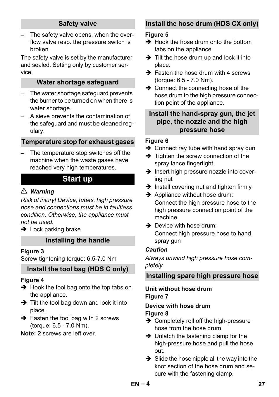 Start up | Karcher Nettoyeur haute pression HDS 8-18-4 C Classic User Manual | Page 27 / 460