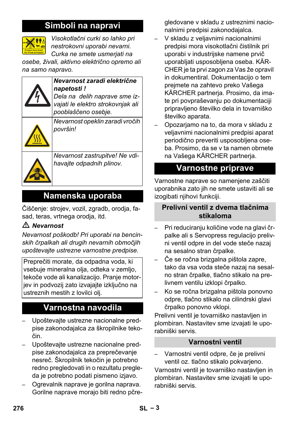 Simboli na napravi, Namenska uporaba, Varnostna navodila varnostne priprave | Karcher Nettoyeur haute pression HDS 8-18-4 C Classic User Manual | Page 276 / 460