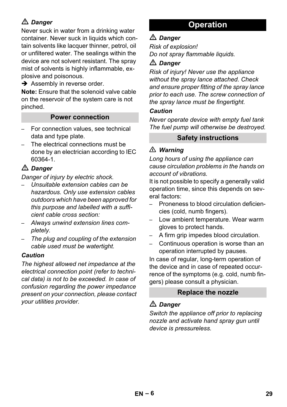 Operation | Karcher Nettoyeur haute pression HDS 8-18-4 C Classic User Manual | Page 29 / 460