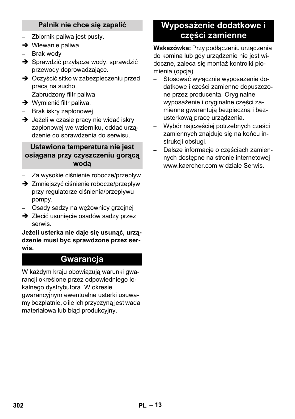 Gwarancja wyposażenie dodatkowe i części zamienne | Karcher Nettoyeur haute pression HDS 8-18-4 C Classic User Manual | Page 302 / 460