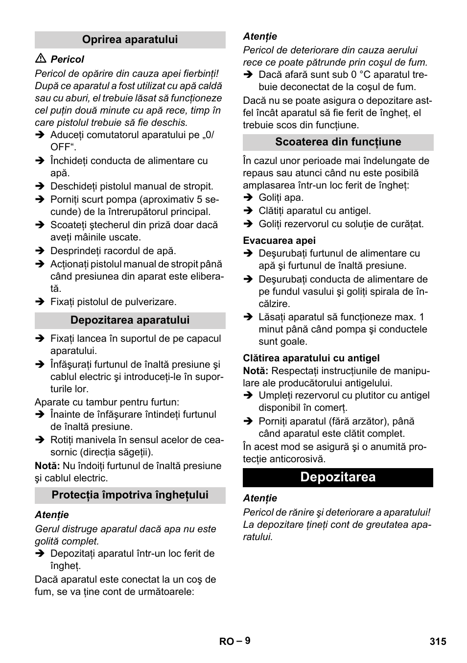 Depozitarea | Karcher Nettoyeur haute pression HDS 8-18-4 C Classic User Manual | Page 315 / 460