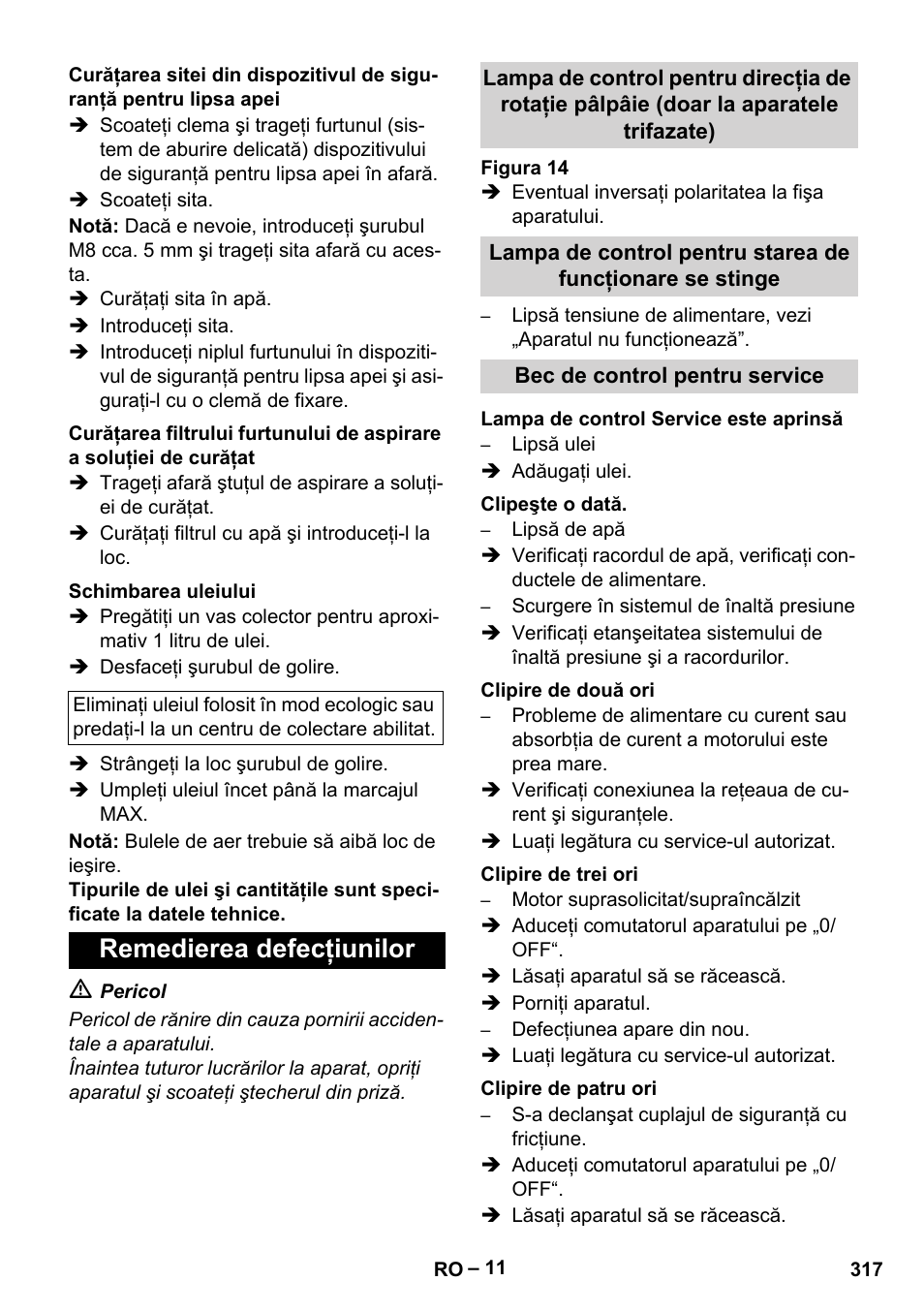 Remedierea defecţiunilor | Karcher Nettoyeur haute pression HDS 8-18-4 C Classic User Manual | Page 317 / 460