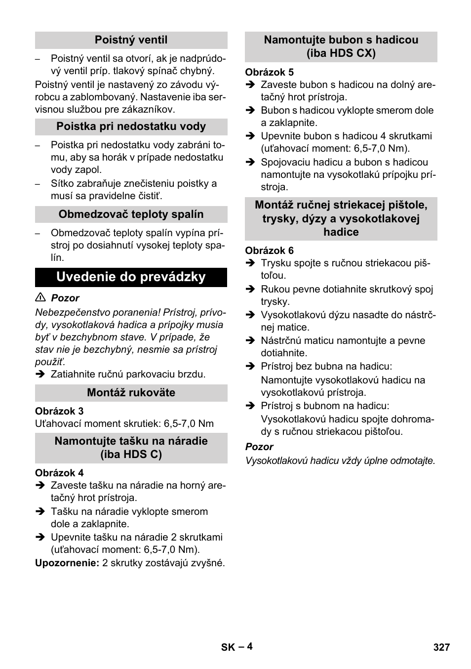 Uvedenie do prevádzky | Karcher Nettoyeur haute pression HDS 8-18-4 C Classic User Manual | Page 327 / 460