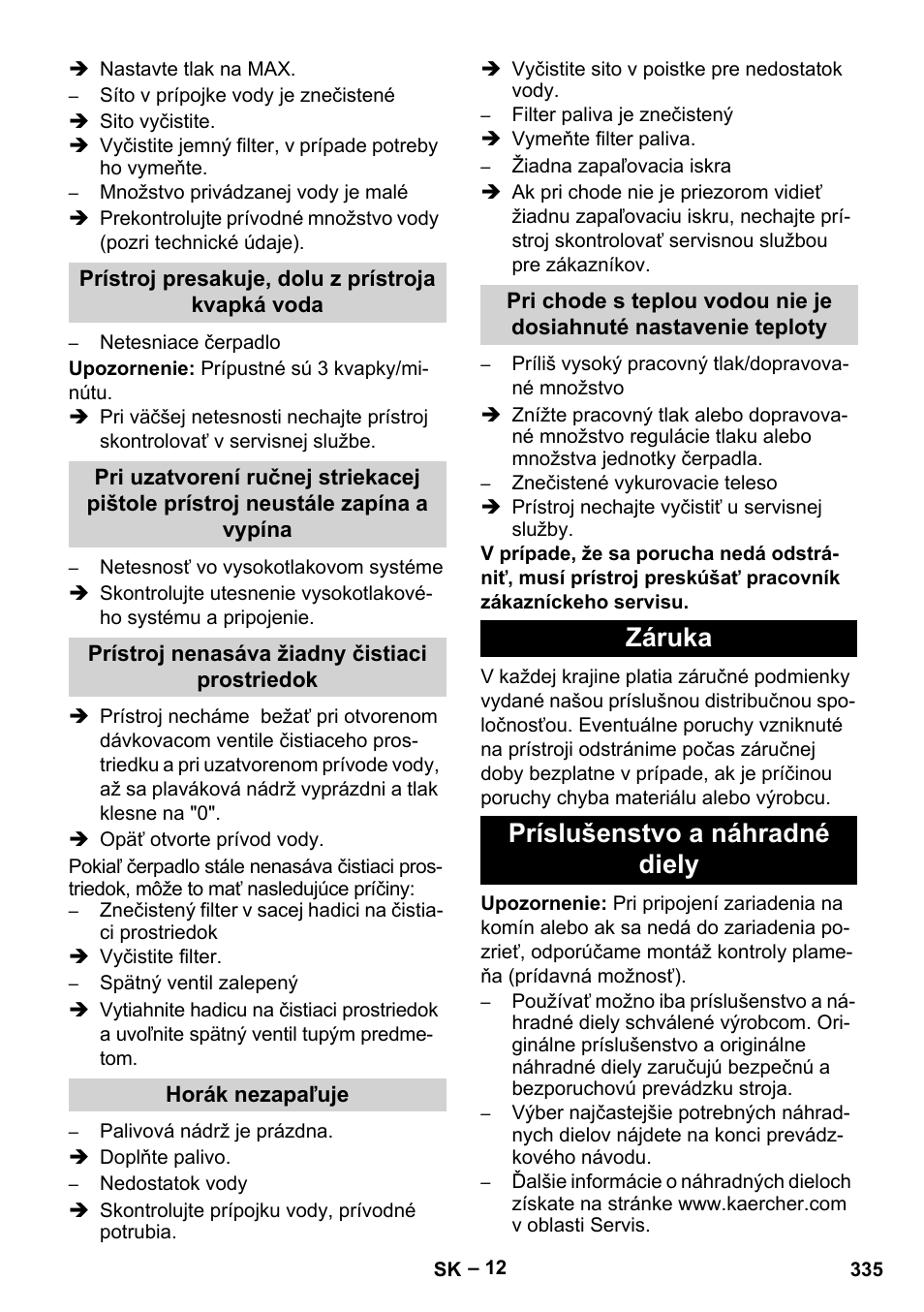 Záruka príslušenstvo a náhradné diely | Karcher Nettoyeur haute pression HDS 8-18-4 C Classic User Manual | Page 335 / 460