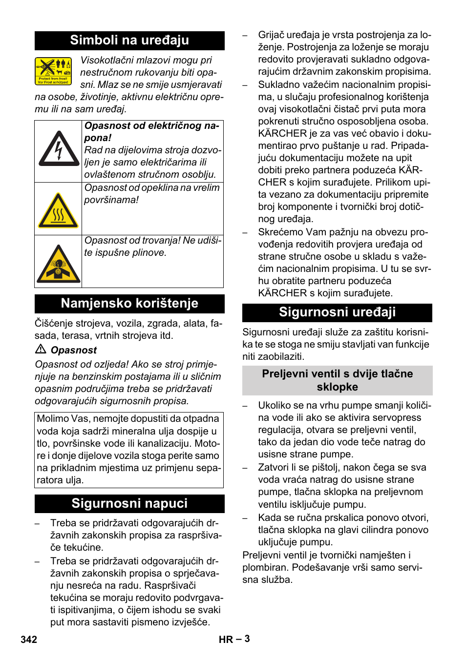 Simboli na uređaju, Namjensko korištenje, Sigurnosni napuci sigurnosni uređaji | Karcher Nettoyeur haute pression HDS 8-18-4 C Classic User Manual | Page 342 / 460