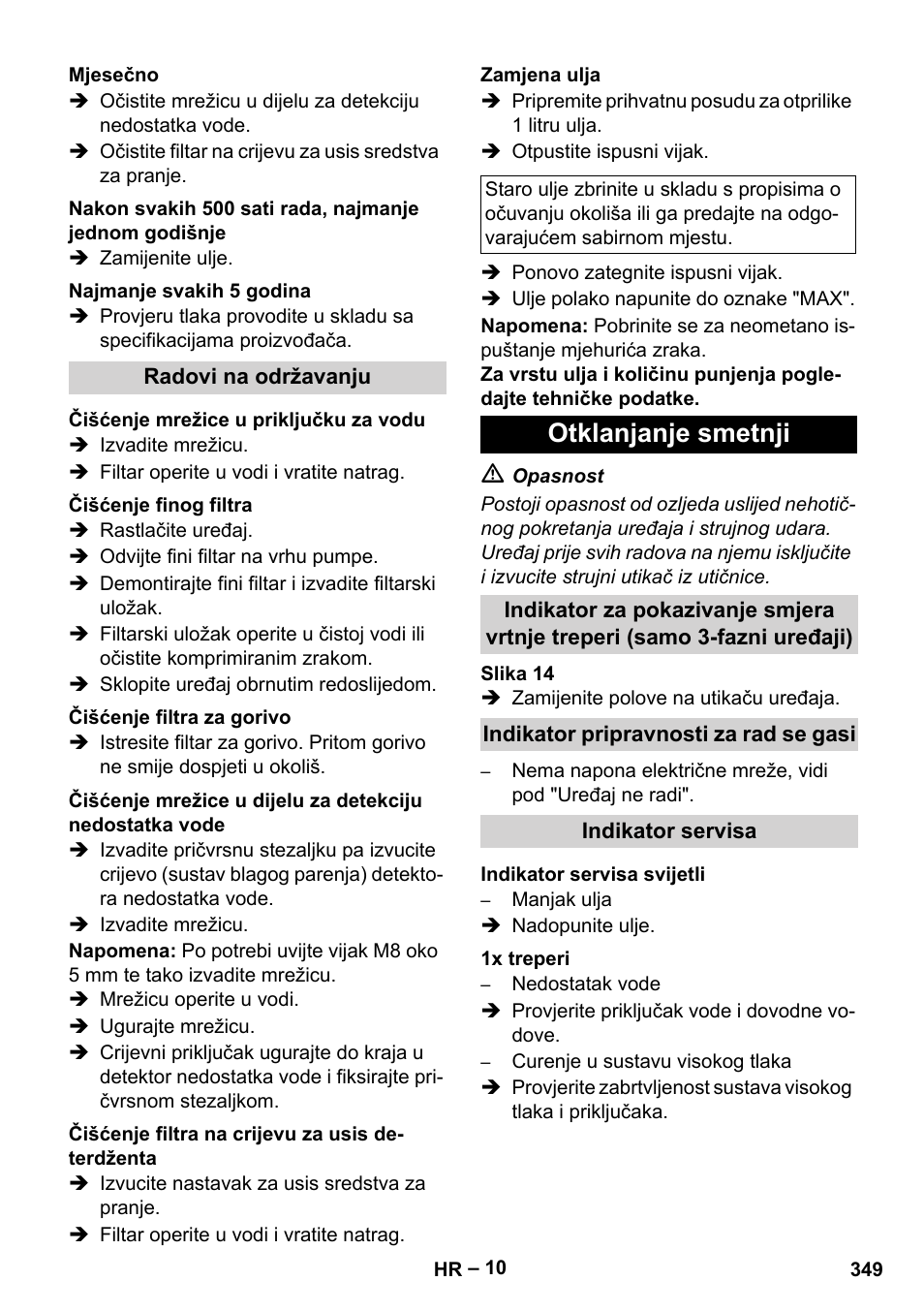 Otklanjanje smetnji | Karcher Nettoyeur haute pression HDS 8-18-4 C Classic User Manual | Page 349 / 460