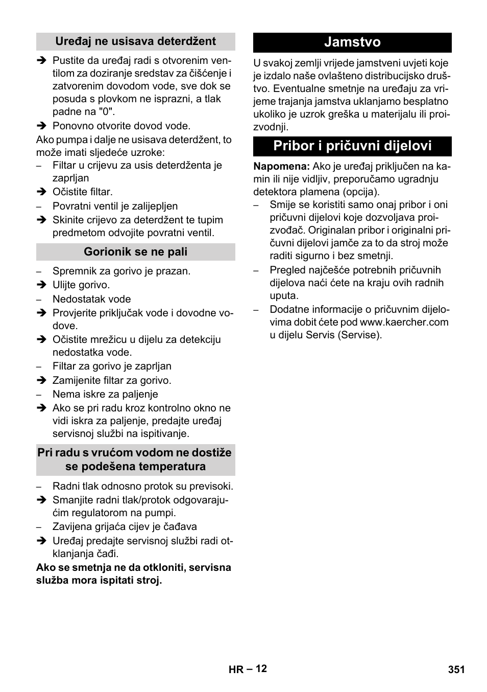 Jamstvo pribor i pričuvni dijelovi | Karcher Nettoyeur haute pression HDS 8-18-4 C Classic User Manual | Page 351 / 460
