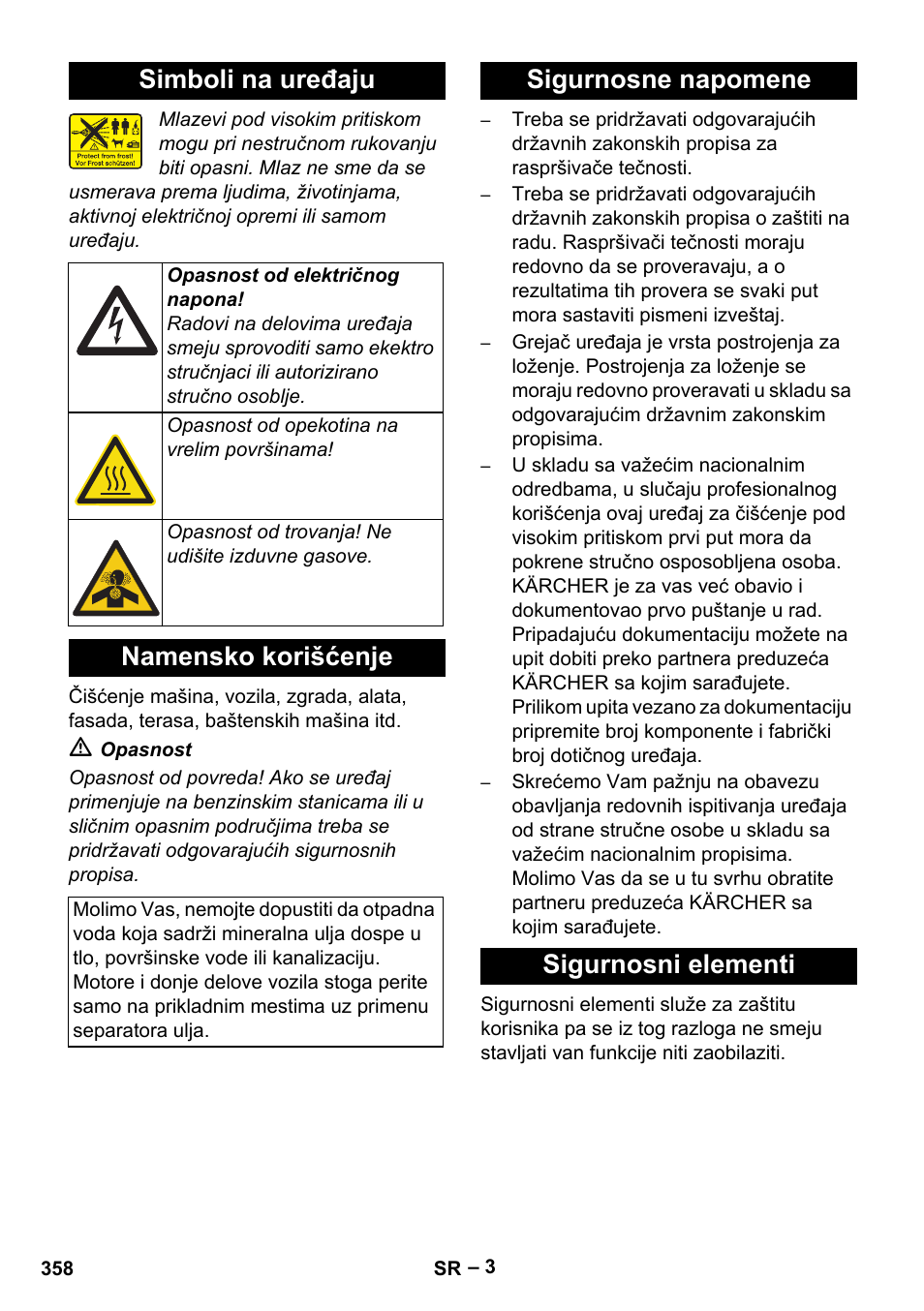 Simboli na uređaju, Namensko korišćenje, Sigurnosne napomene sigurnosni elementi | Karcher Nettoyeur haute pression HDS 8-18-4 C Classic User Manual | Page 358 / 460