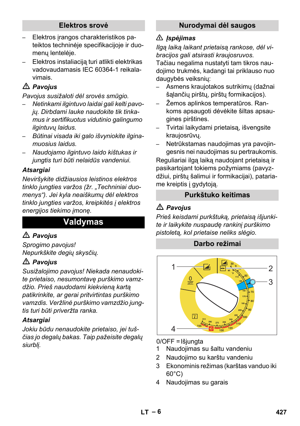 Valdymas | Karcher Nettoyeur haute pression HDS 8-18-4 C Classic User Manual | Page 427 / 460