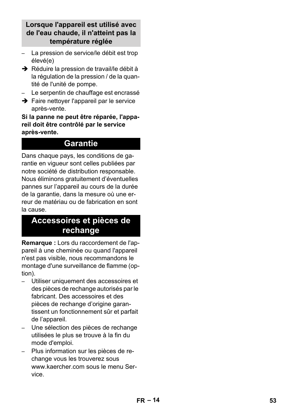 Garantie accessoires et pièces de rechange | Karcher Nettoyeur haute pression HDS 8-18-4 C Classic User Manual | Page 53 / 460