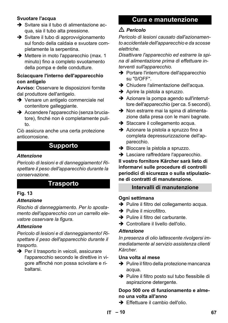 Supporto trasporto cura e manutenzione | Karcher Nettoyeur haute pression HDS 8-18-4 C Classic User Manual | Page 67 / 460