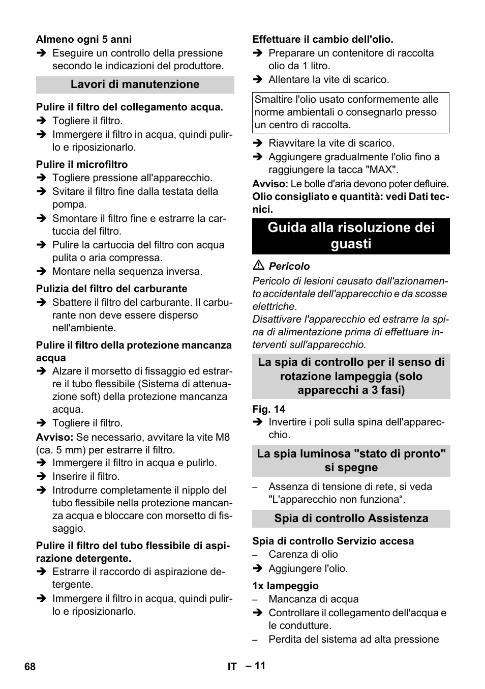 Guida alla risoluzione dei guasti | Karcher Nettoyeur haute pression HDS 8-18-4 C Classic User Manual | Page 68 / 460