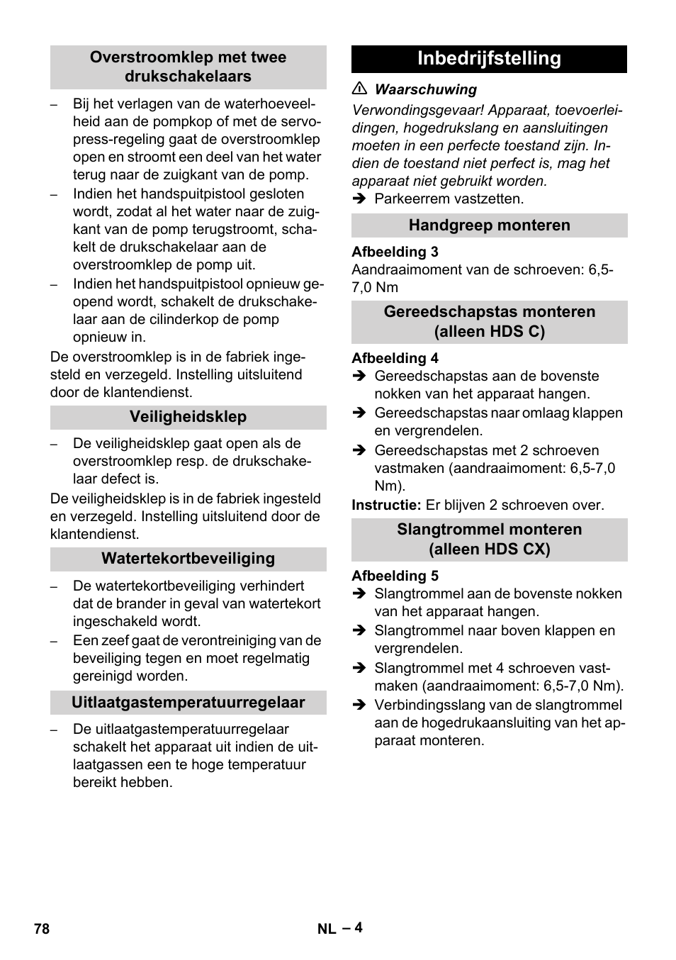 Inbedrijfstelling | Karcher Nettoyeur haute pression HDS 8-18-4 C Classic User Manual | Page 78 / 460